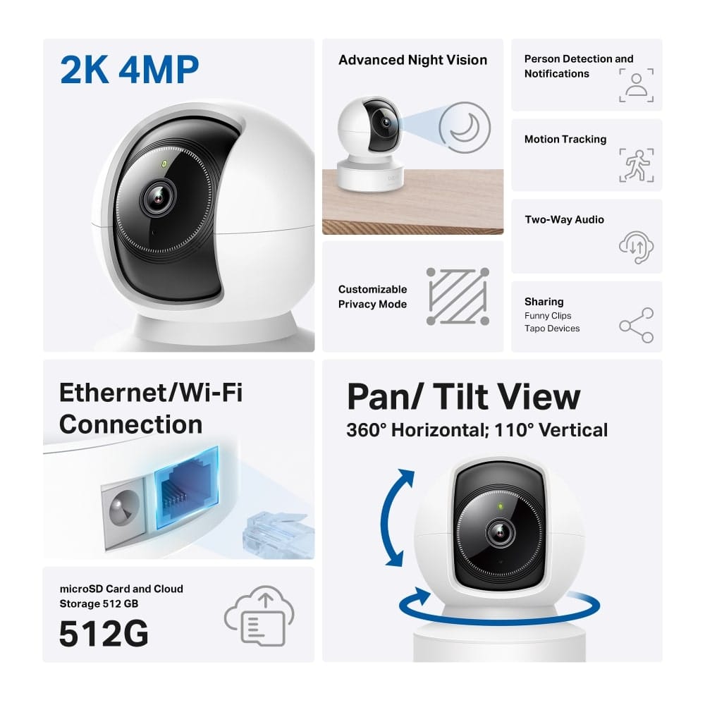 كاميرا أمان منزلية بتقنية Wi-Fi بتقنية Pan/Tilt Ai من TP-Link Tapo C222