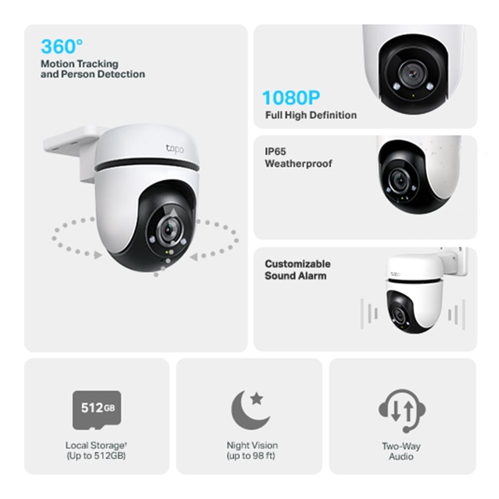 كاميرا TP-Link Tapo C500 الخارجية - كاميرا أمان لاسلكية قابلة للتحريك والإمالة