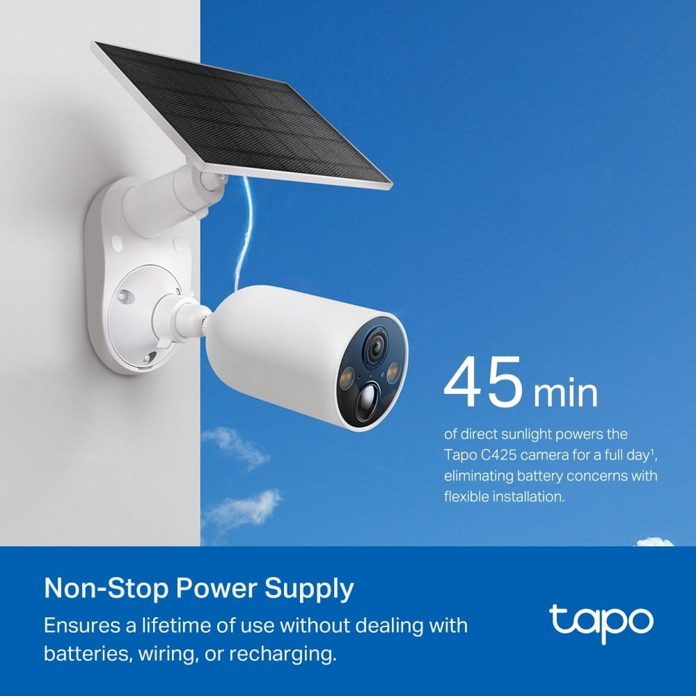 مجموعة TP-Link Tapo C425 - كاميرا مراقبة ذكية لاسلكية ولوحة شمسية