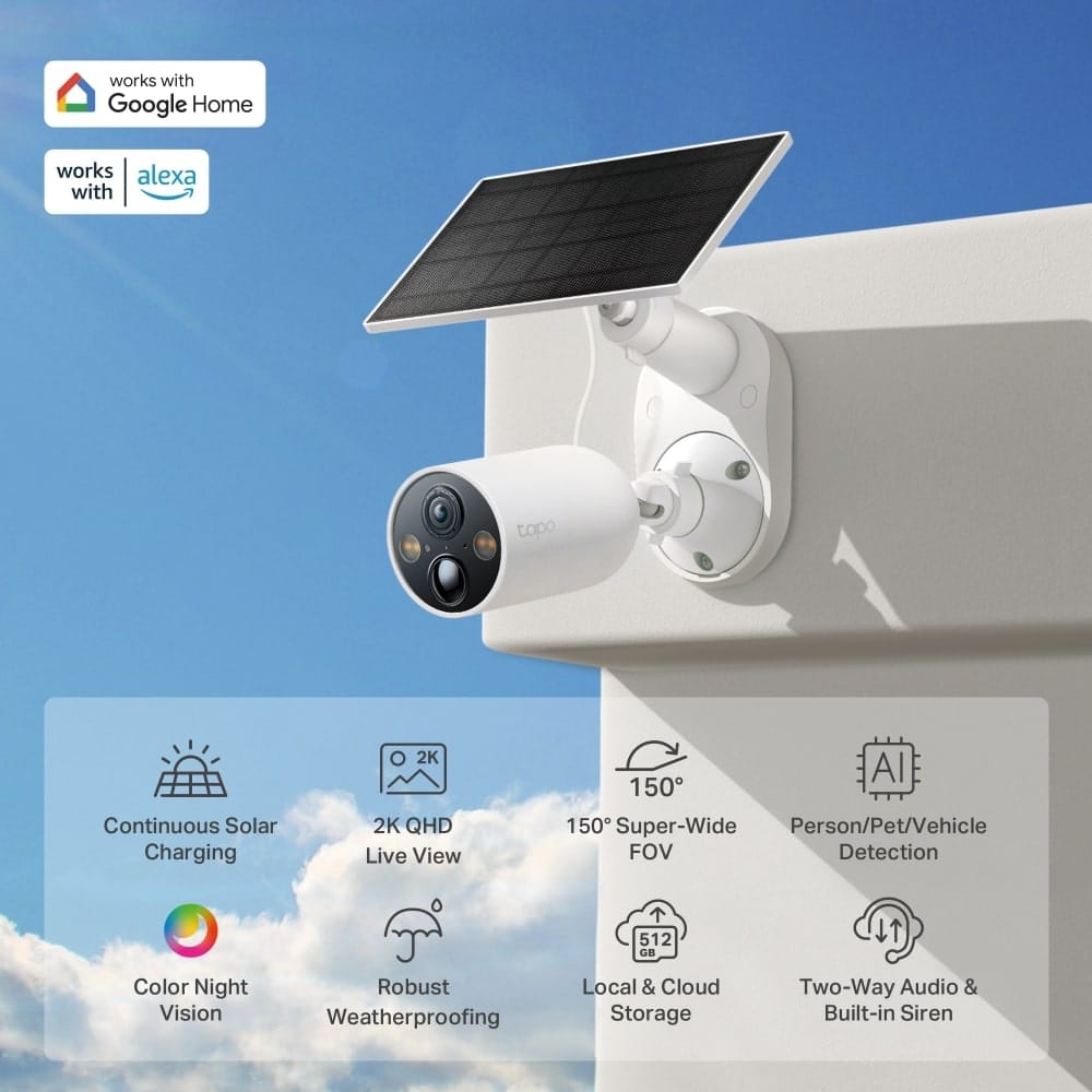 مجموعة TP-Link Tapo C425 - كاميرا مراقبة ذكية لاسلكية ولوحة شمسية