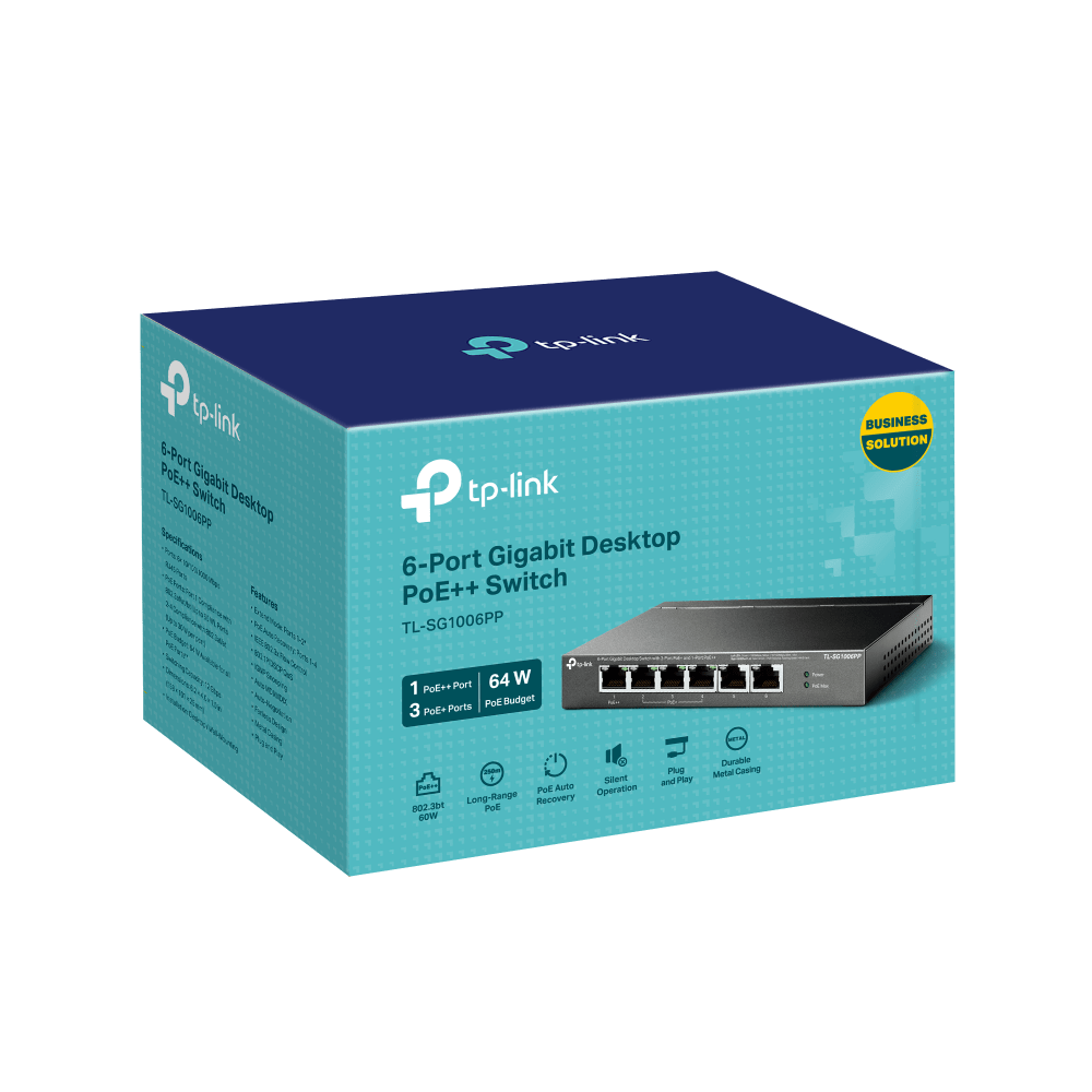 TP-Link TL-SG1006PP - مفتاح سطح مكتب جيجابت بستة منافذ مع 3 منافذ PoE+ و1 منفذ PoE++