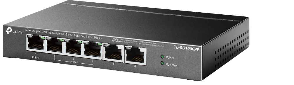 TP-Link TL-SG1006PP - مفتاح سطح مكتب جيجابت بستة منافذ مع 3 منافذ PoE+ و1 منفذ PoE++