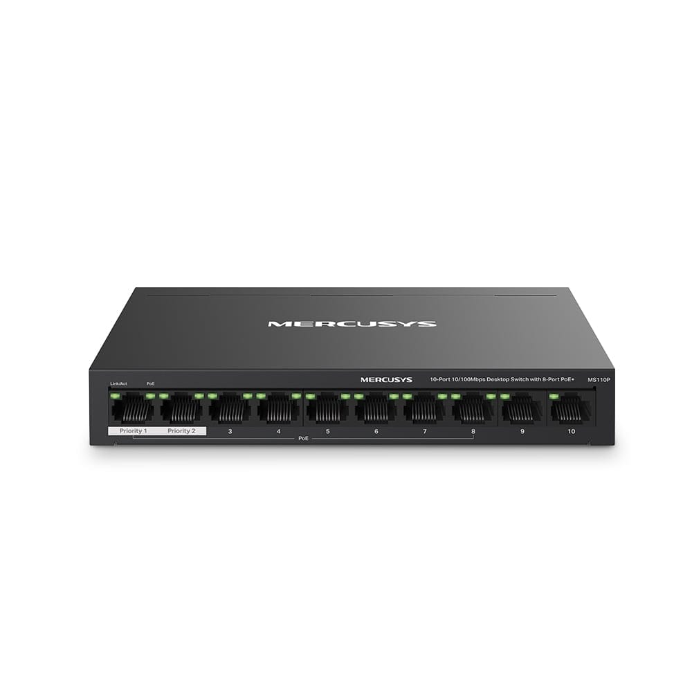 MERCUSYS MS110P - مفتاح سطح مكتب 10 منافذ 10/100 ميجابت في الثانية مع 8 منافذ PoE+