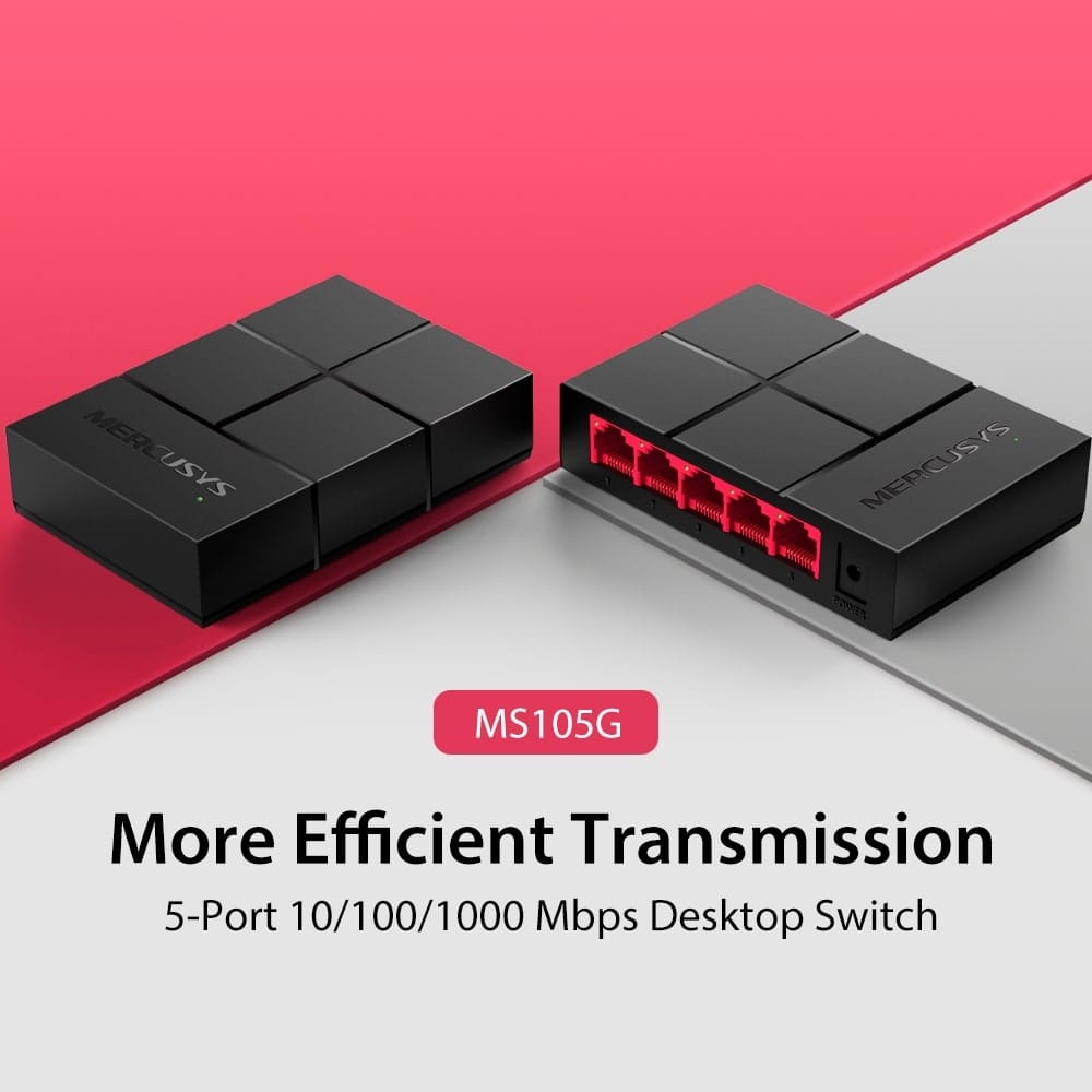 MERCUSYS MS105G - مفتاح سطح مكتب بخمسة منافذ بسرعة 10/100/1000 ميجابت في الثانية