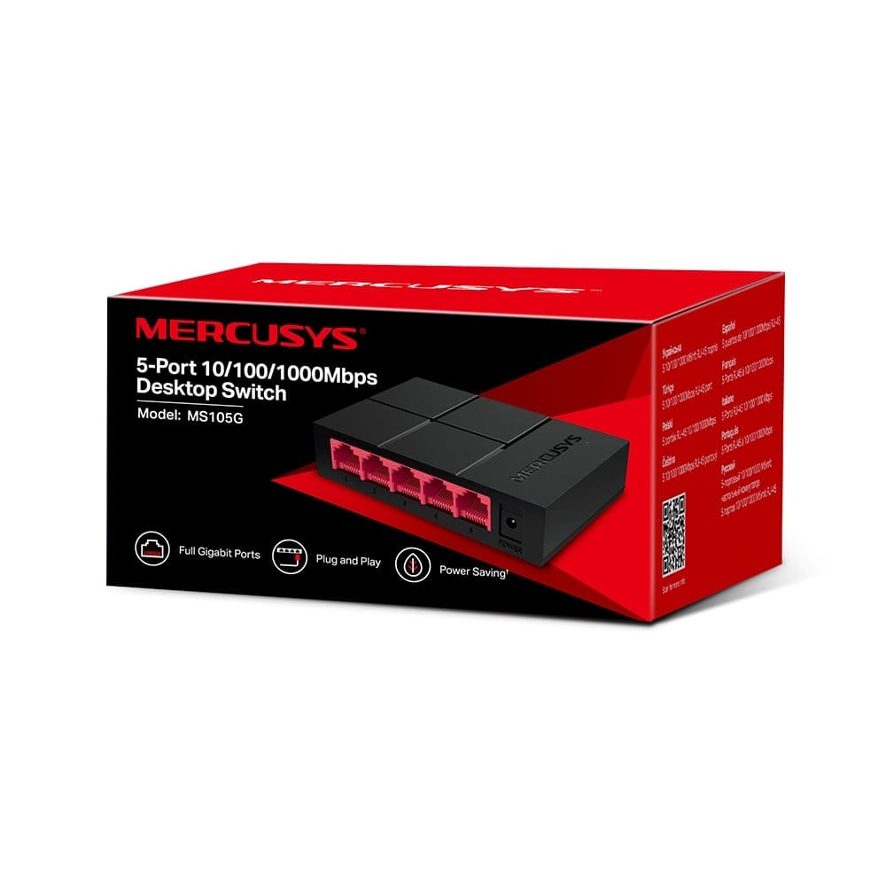 MERCUSYS MS105G - مفتاح سطح مكتب بخمسة منافذ بسرعة 10/100/1000 ميجابت في الثانية