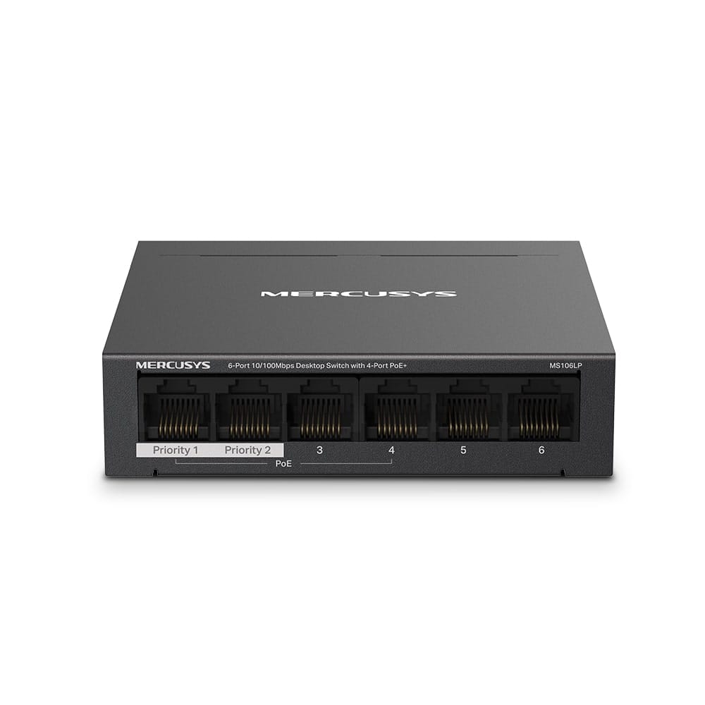 MERCUSYS MS106LP - مفتاح سطح مكتب بستة منافذ بسرعة 10/100 ميجابت في الثانية مع 4 منافذ PoE+