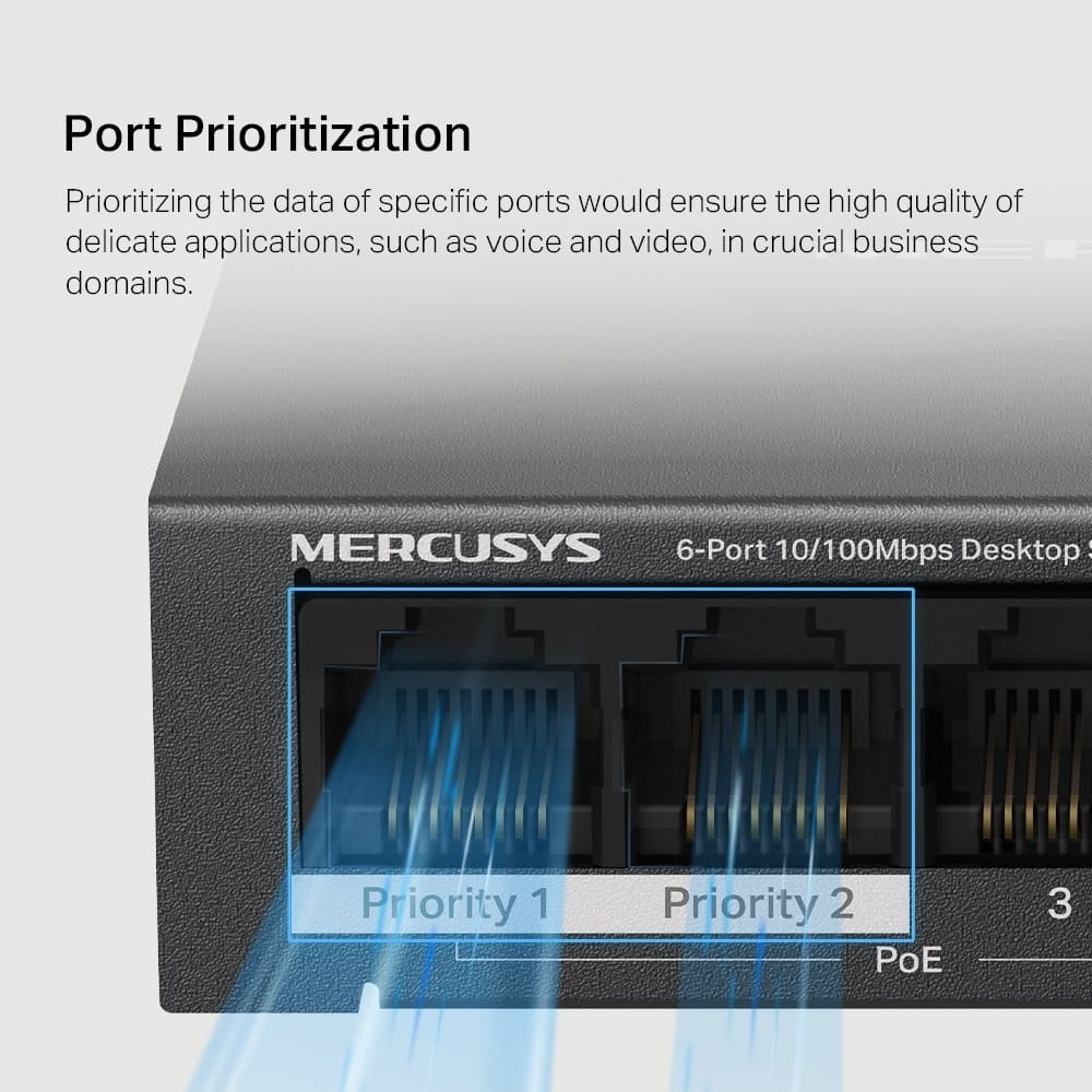 MERCUSYS MS106LP - مفتاح سطح مكتب بستة منافذ بسرعة 10/100 ميجابت في الثانية مع 4 منافذ PoE+