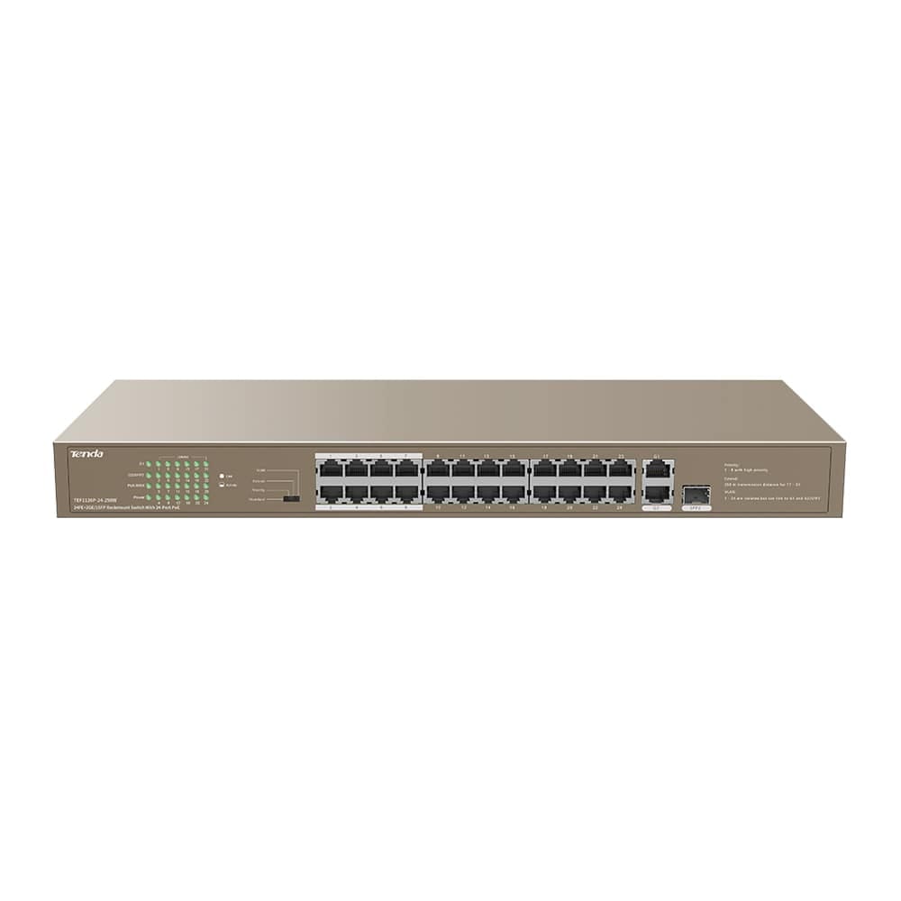 Tenda TEF112P-24-250W - مفتاح تركيب على الرف 24FE+2GE/1SFP مزود بـ 24 منفذ PoE